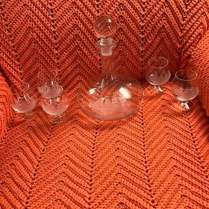 VTG Brandy Concac decanter, and five sniffer glasses,w/ etches clipper ship